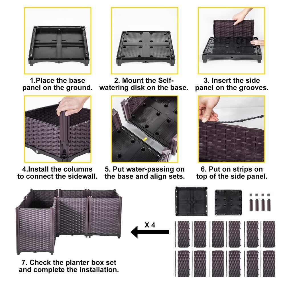 VEVOR Plastic Raised Garden Bed 20.5 in. H Flower Box Kit Raised Planter Set of 4 Raised Planter Boxes for Outdoor ZFXSLG52CMHVFYR1LV0