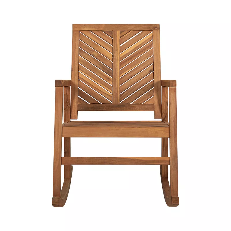 Ned Modern Chevron Back Acacia Wood Patio Outdoor Rocking Chair