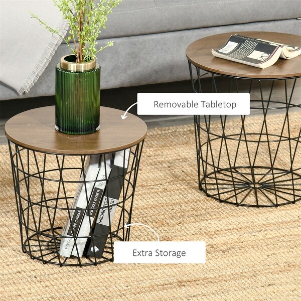 End Tables Set of 2，Nesting Tables w/Storage，Round Accent Side Tables