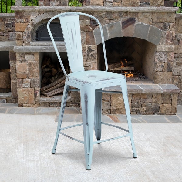 24-inch High Distressed Metal Indoor/Outdoor Counter Height Stool - 17.75