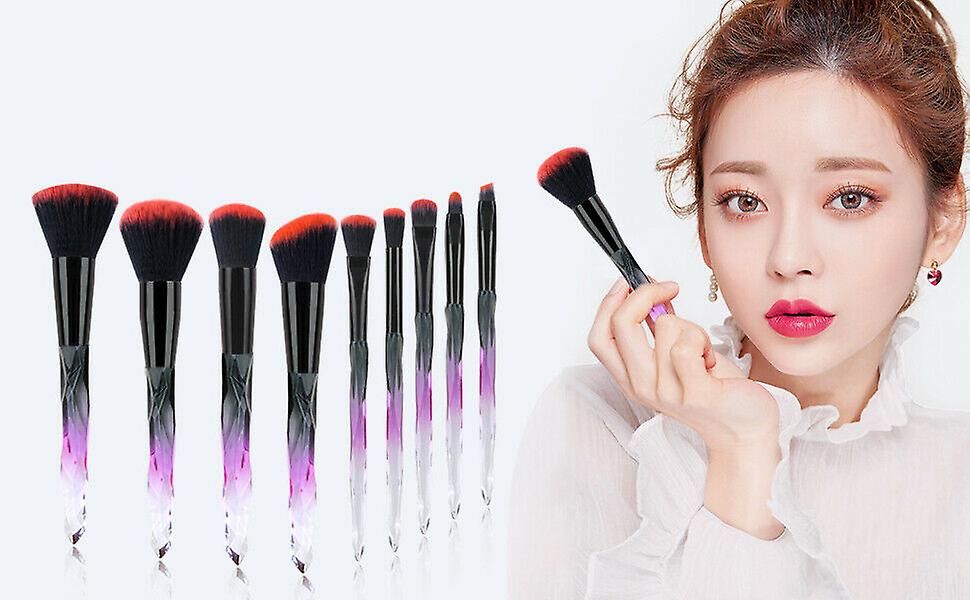 Make Up Brushes Crystal Handle Lip Powder Foundation Black Red Uk 10pcs