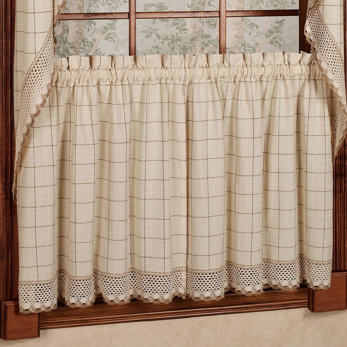 Adirondack Cotton Kitchen Window Curtains - Toast - 24 x 60 Tier Pair