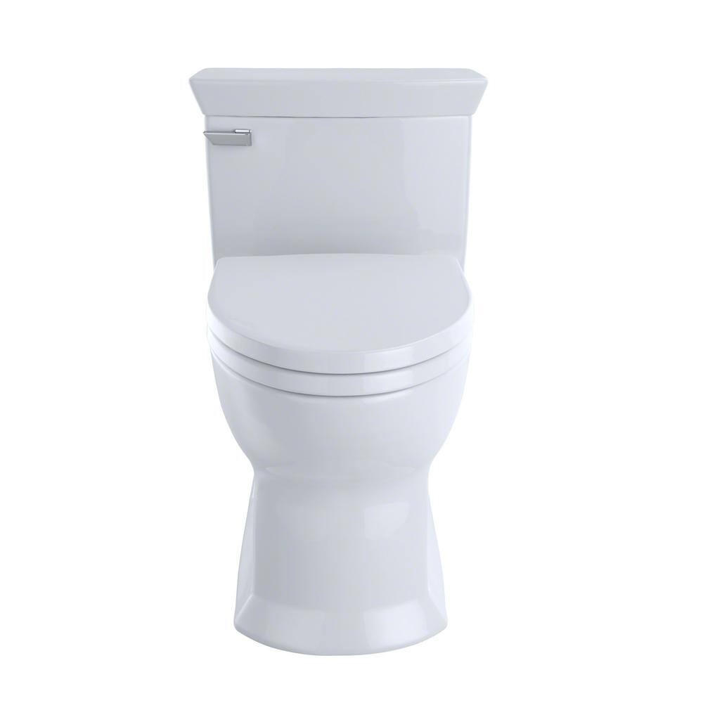 TOTO Eco Soiree 1-Piece 1.28 GPF Single Flush Elongated ADA Comfort Height Toilet in Cotton White SoftClose Seat Inlcuded ms964214cefg#01