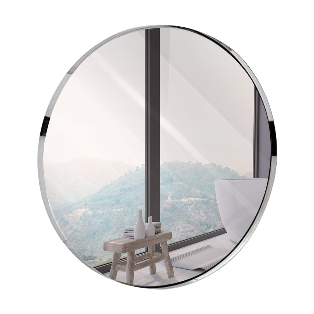 Contemporary Polished Metal Silver Wall Mirror | Glass Panel Silver Framed (30