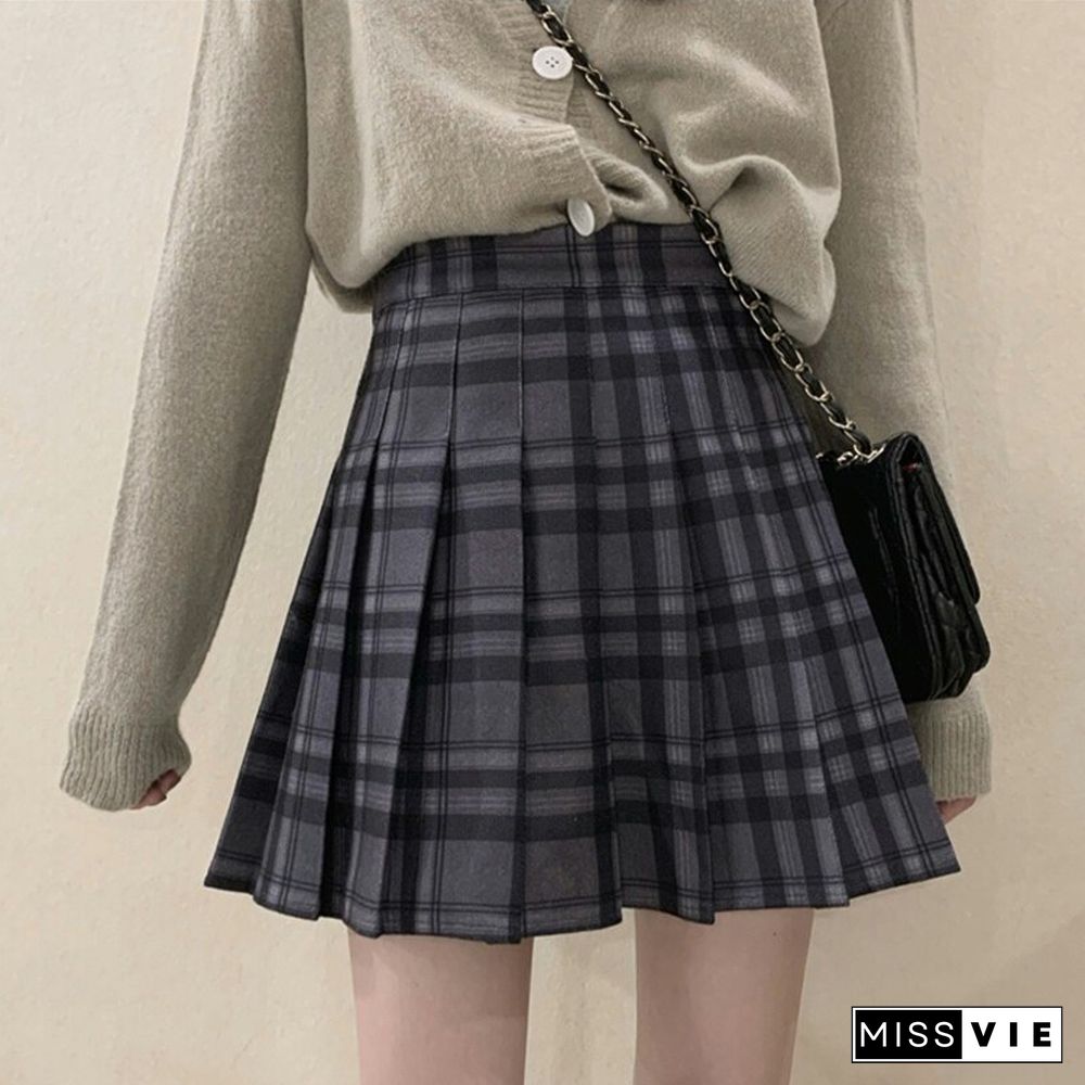 Spring Summer Fashion Pleated Skirt Women Loose Casual High Waist Lady Preppy Skirts A Line Korean Student Mini Skirts New