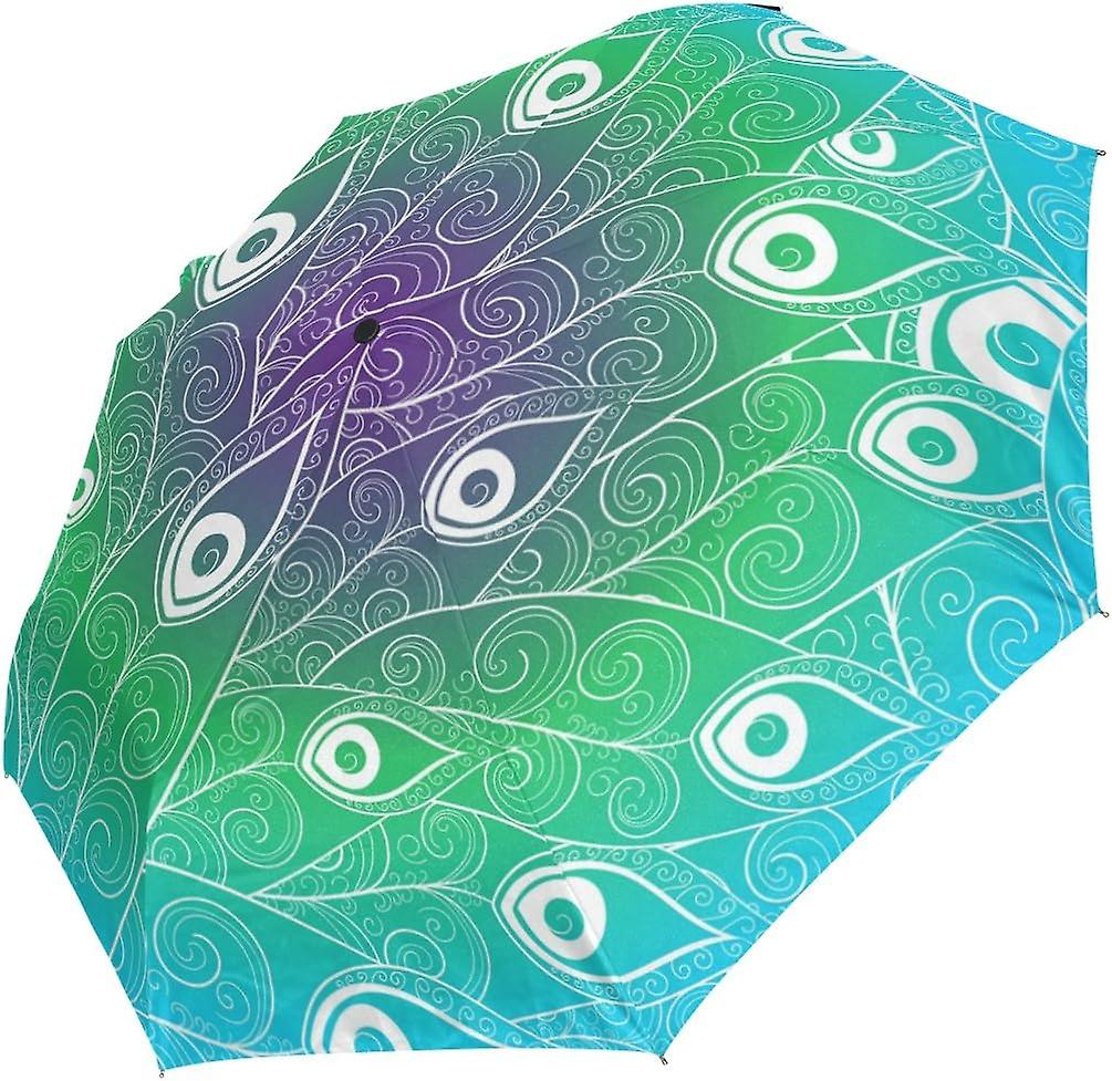 Top Carpenter Peacock Feather With Bird Eye Motif Anti Uv Windproof Travel Umbrella Parasol With Auto Open/close Button