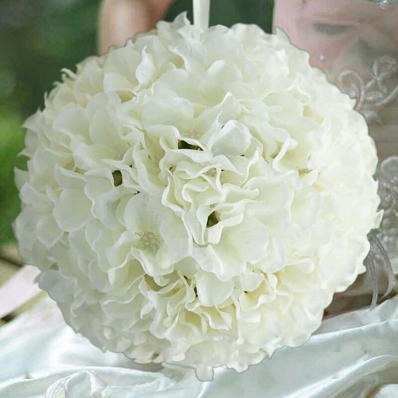 4 Pack Cream Artificial Silk Hydrangea Kissing Flower Balls 7