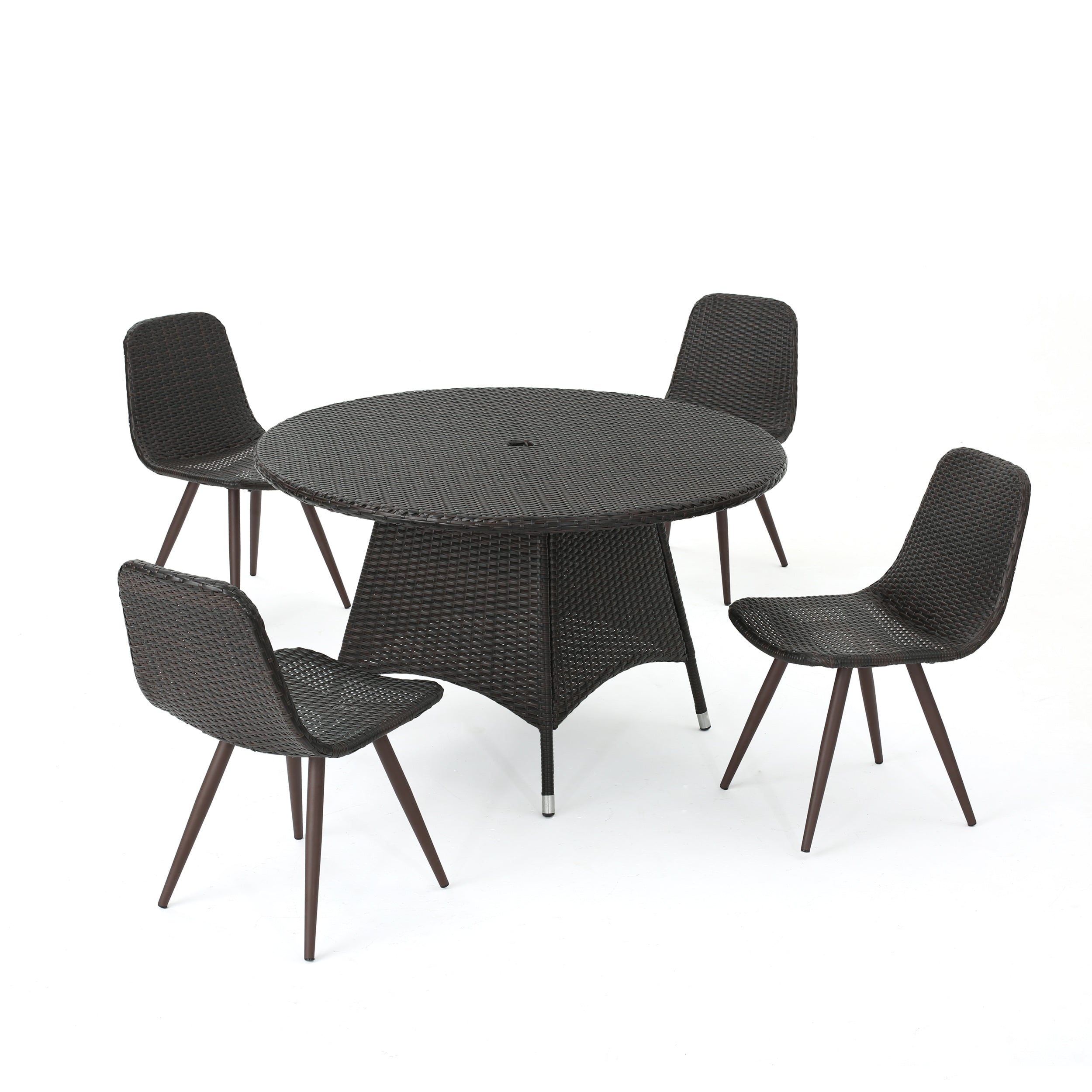 Isco Outdoor 5 Piece Multi-brown Wicker Circular Dining Set