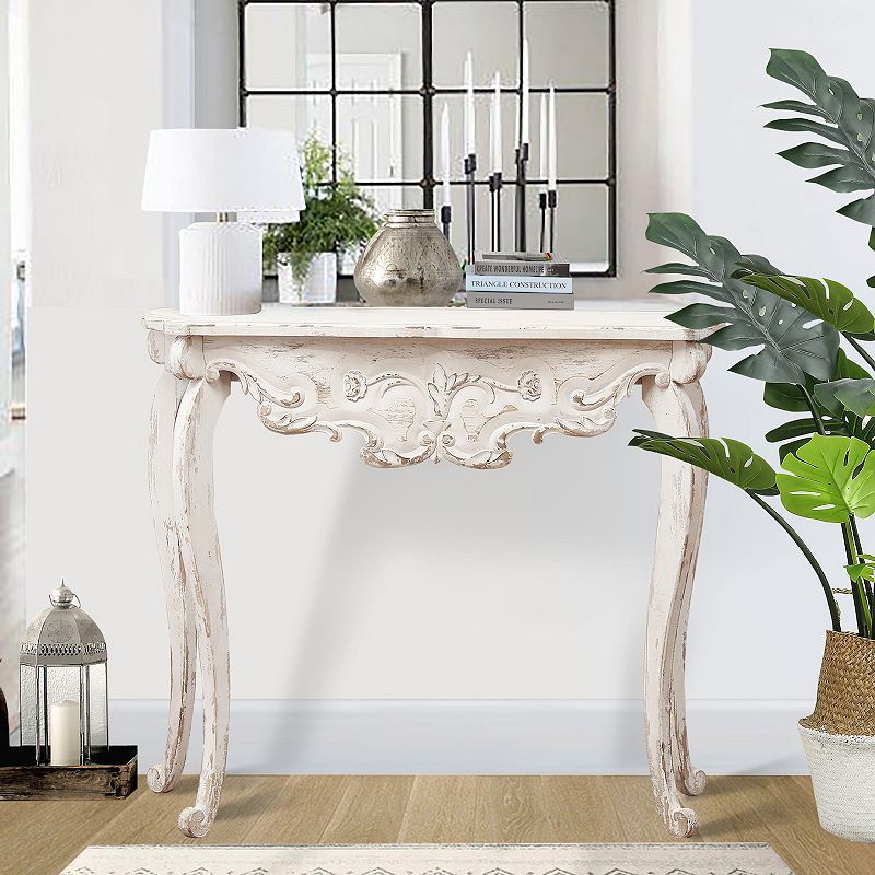 LuxenHome Vintage Off White Wood Console And Entry Table