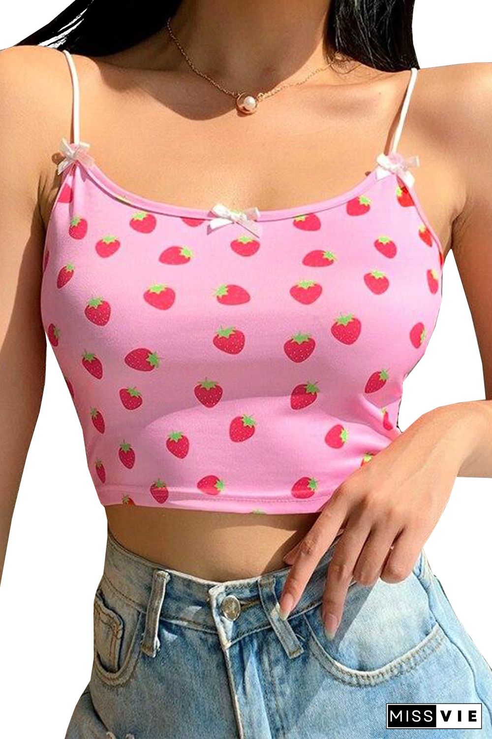 Strawberry Print Crop Spaghetti Straps Camisole