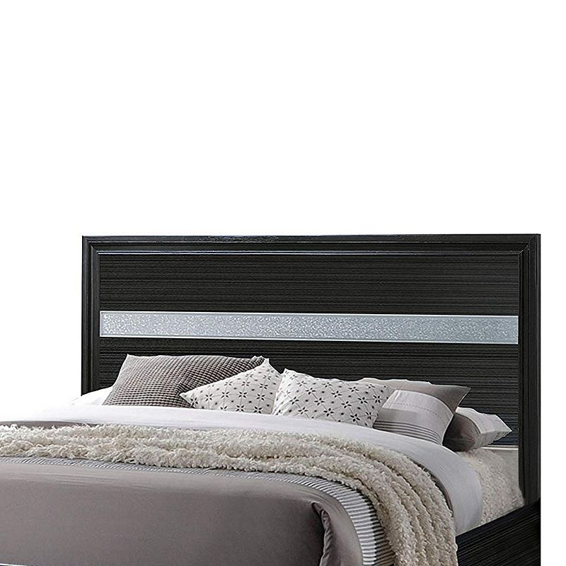 Wooden Twin Size bed with Bracket Legs and Crystal Accented Headboard， Black