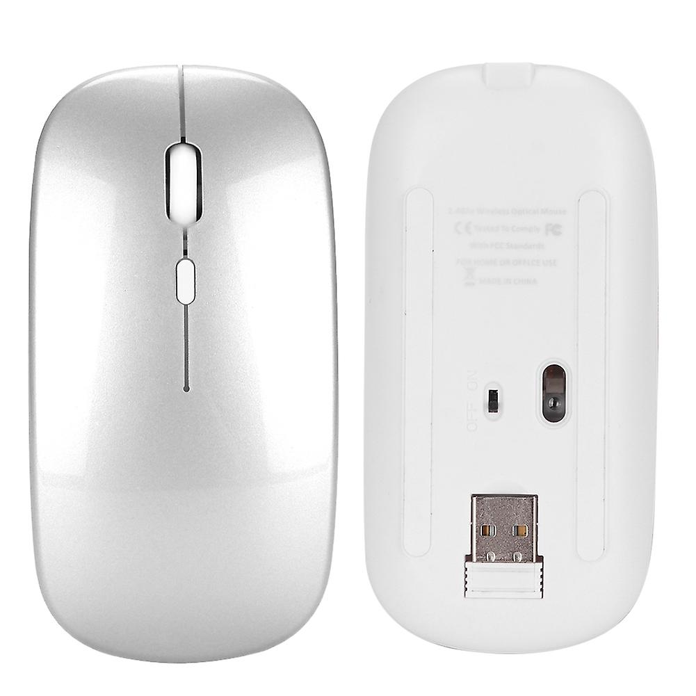 Hxsj M80 2.4g Ergonomic Wireless Rechargeable Silent Mouse With Usb Receiver (silver)