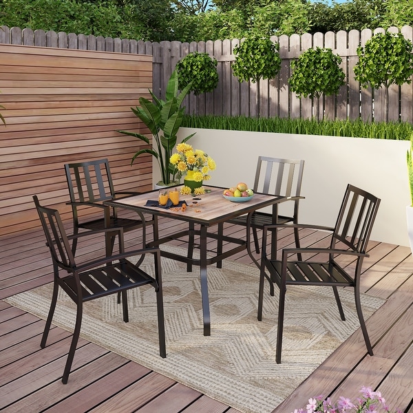 MAISON ARTS 5piece Faux Wood Table and Metal Stackable Chairs Patio Set