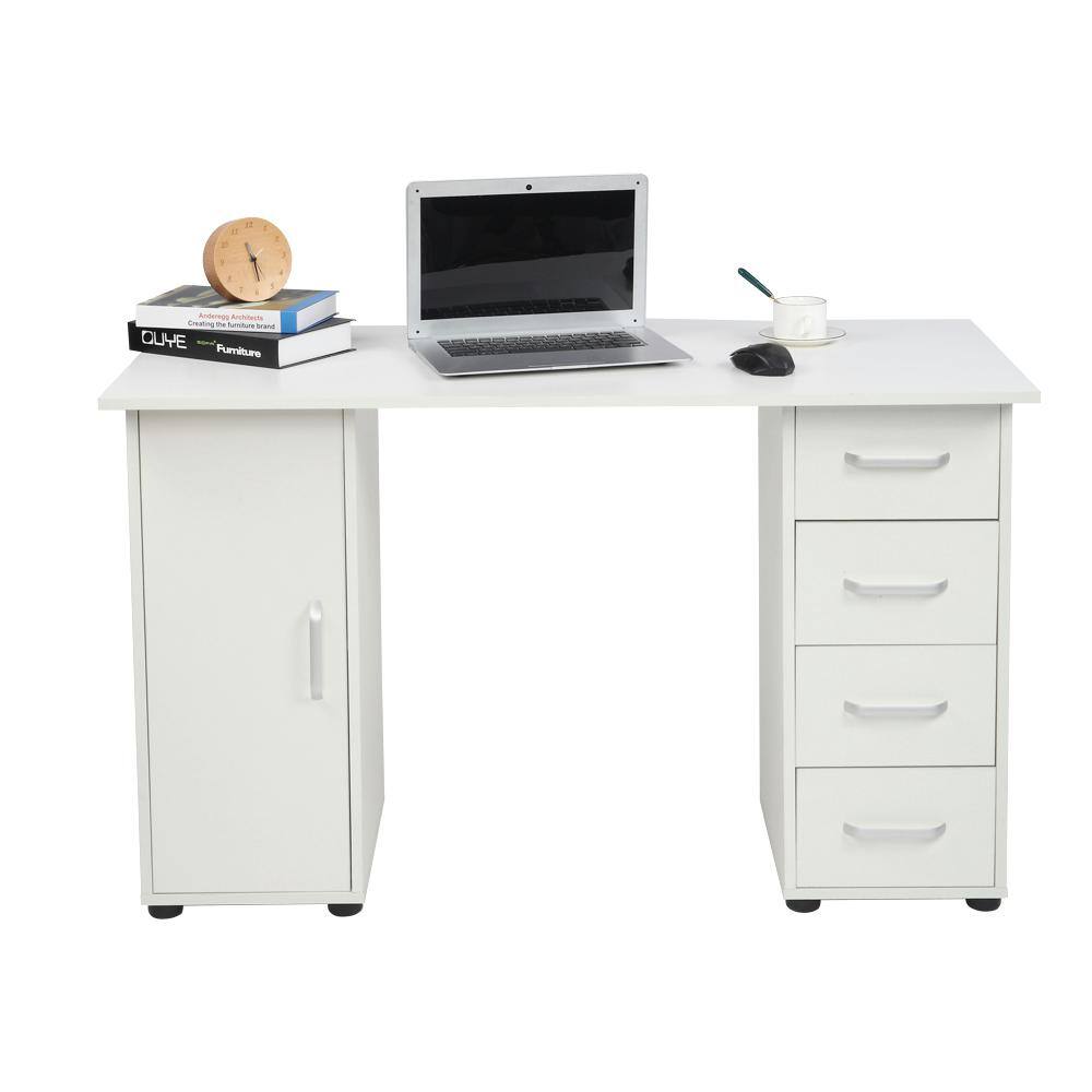 Outopee 47 in. Rectangular White Wood Computer Desk with 4-Drawers 931123567890