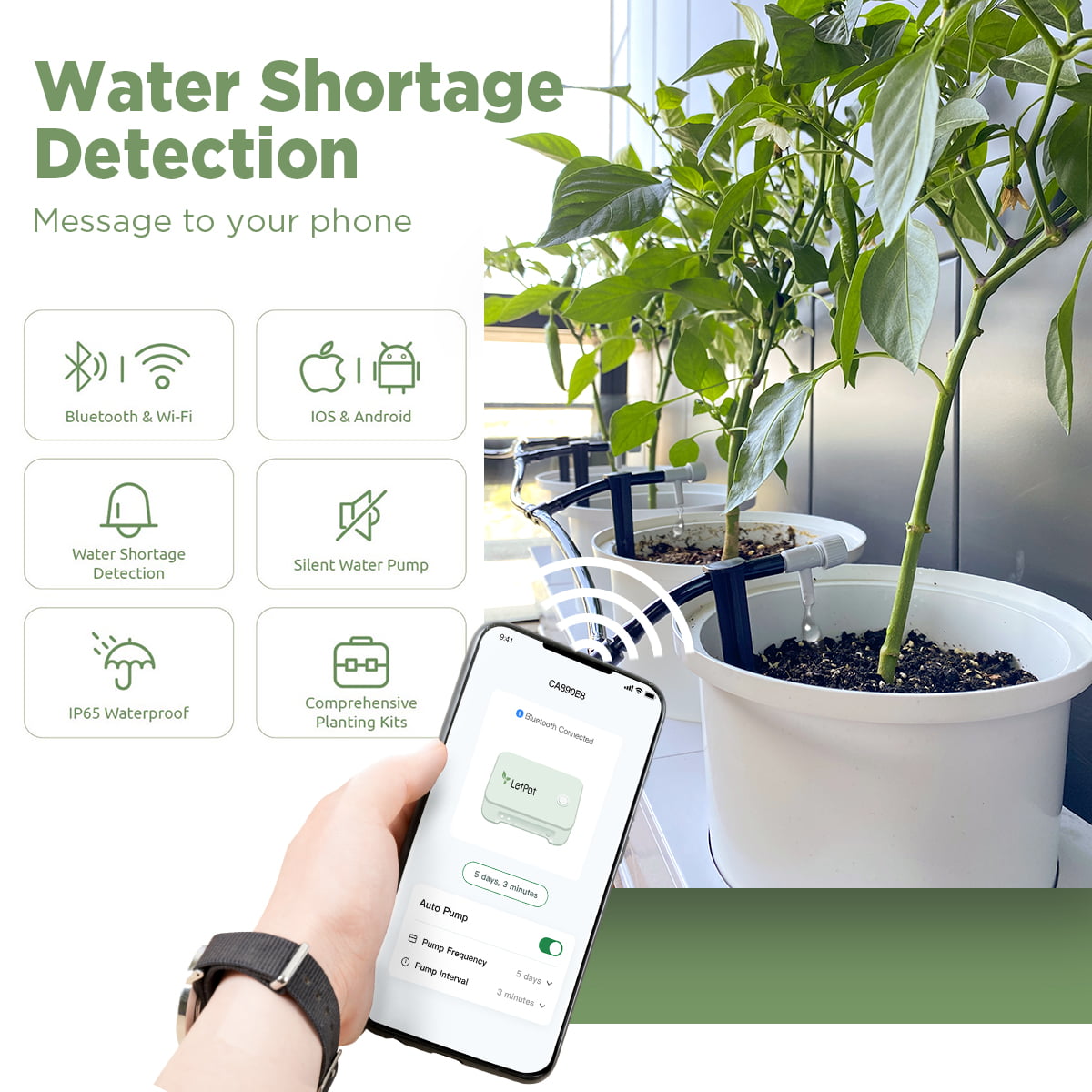 LetPot APP Remote Control Garden Drip Irrigation Kit with Timer， Automatic Watering System for 10 Pots， Gray