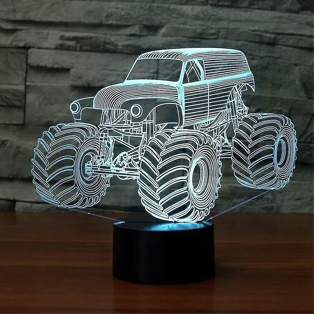 Abstractive 3d Optical Illusion Monster Truck Colorful Lighting Effect Touch Switch Usb Powered Led