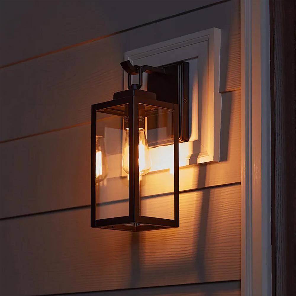 13 in. 1-Light Matte Black Hardwired Outdoor Wall Lantern Modern Sconce with Clear Glass UTO-12151