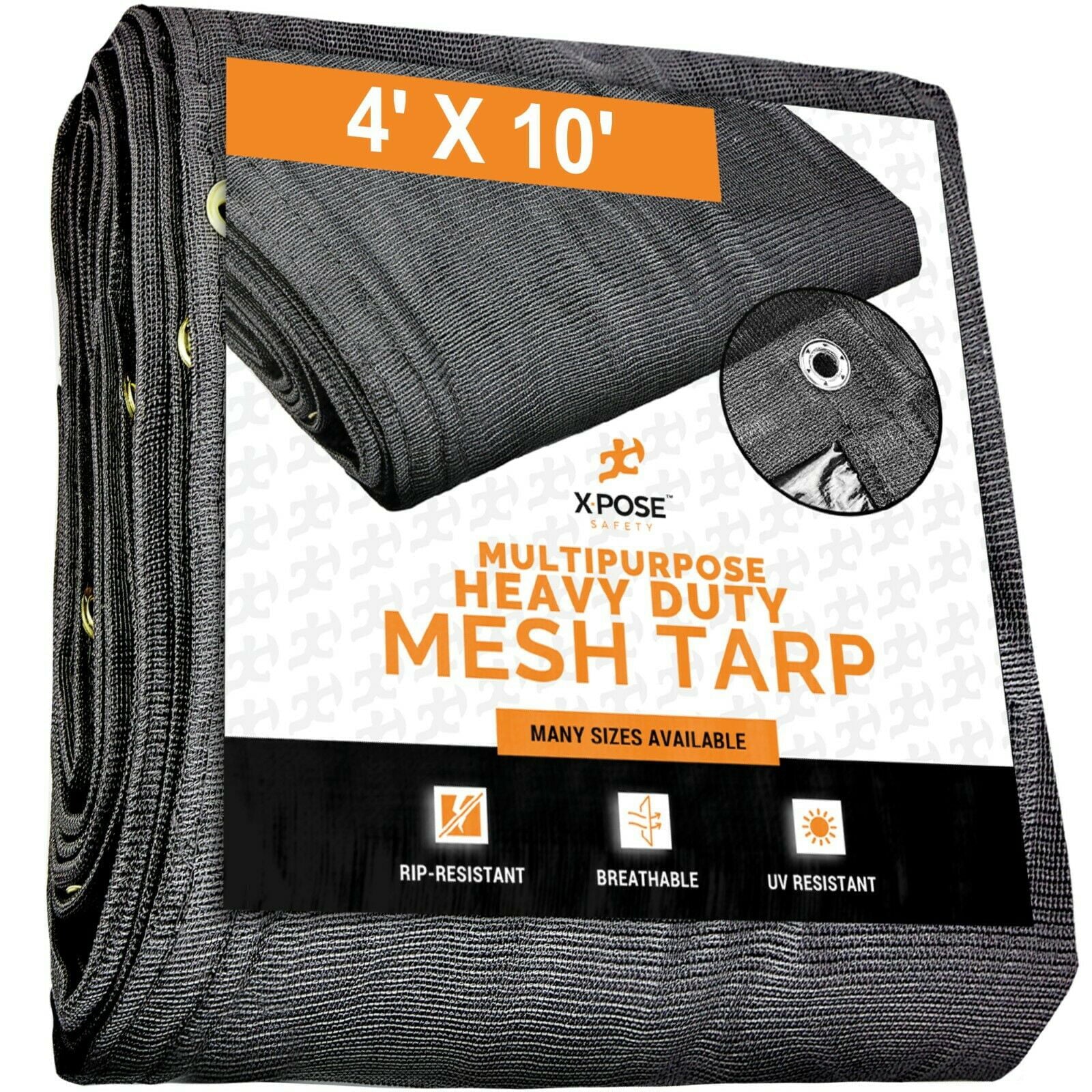 Xpose Safety Heavy Duty Mesh Tarp - 4' x 10' – Multipurpose Black Protective Cover with Air Flow - Use for Tie Downs， Shade， Fences， Canopies， Dump Trucks – Weather and Tear Resistant