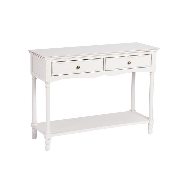 Distressed White Wood 2-Drawer 1-Shelf Console and Entry Table