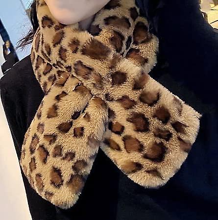 Women's Winter Fall Furry Faux Fur Loophole Scarf Soft Cozy Neck Warmer Wrap Leopard-khaki -