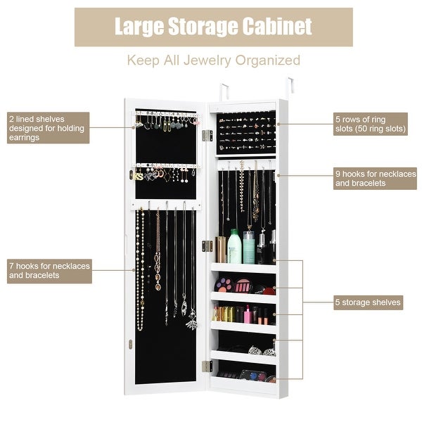 Costway Wall Door Mounted Mirrored Jewelry Cabinet Organizer Storage - See Details - - 23038811