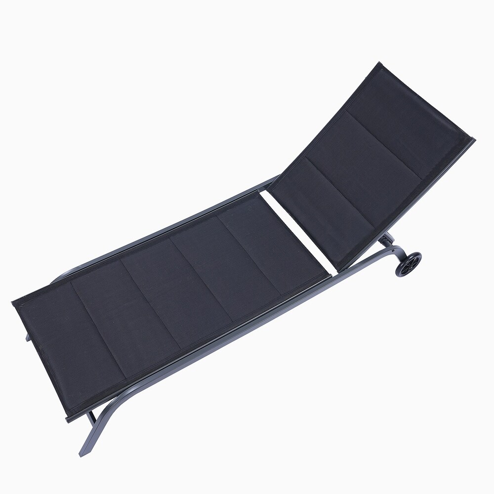 Black Outdoor Chaise Lounge Chair   Weather Adjustable Metal Recliner