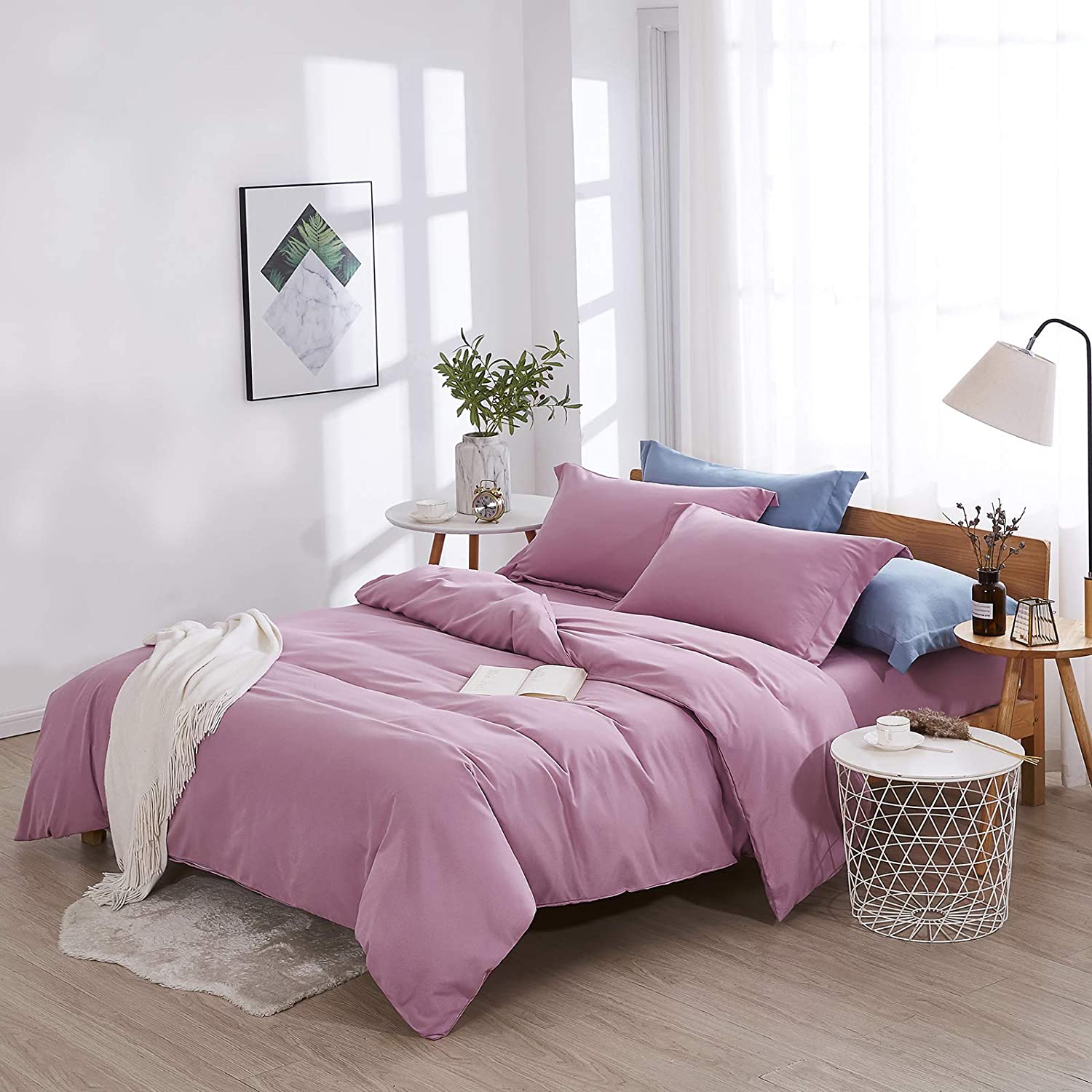 Dreaming Duvet Cover Set 100% Washed Microfiber 3 pcs Solid Color - Soft and Breathable with Zipper Closure & Corner Ties