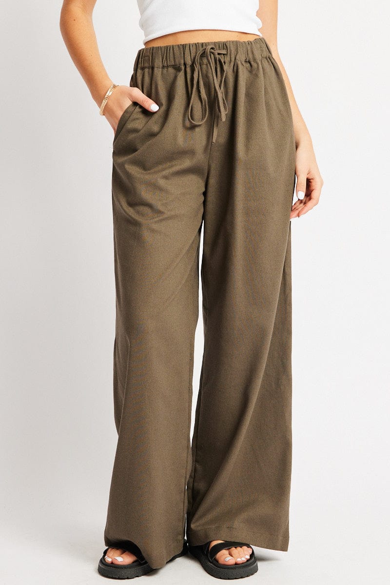Green Wide Leg Pants Elasticated Waist