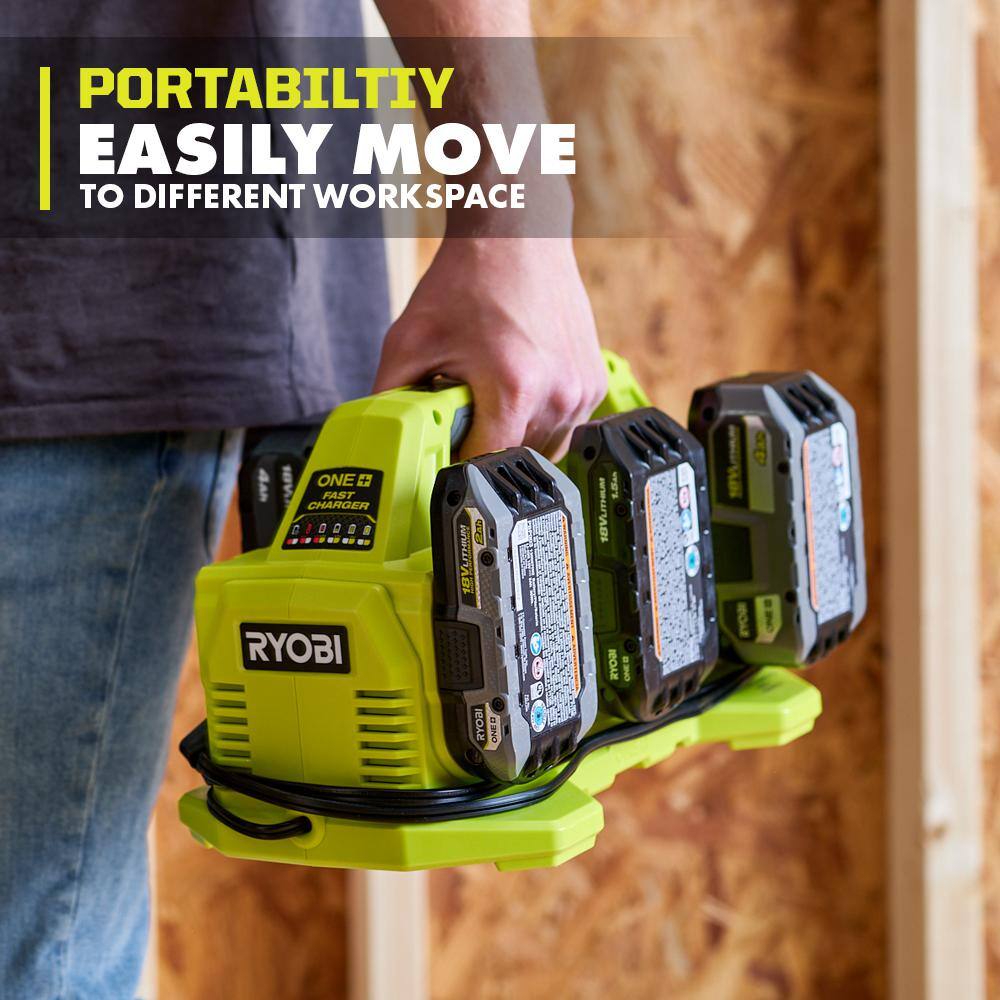 RYOBI ONE+ 18V Lithium-Ion 2.0 Ah Compact Battery (2-Pack) with 6-Port Charger PBP2006-PCG006