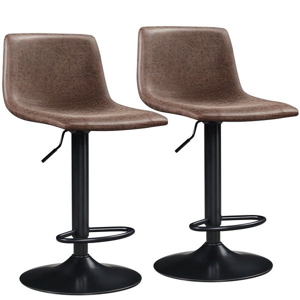 2pcs Vintage Adjustable PU leather Bar Stools Mid-back for Kitchen