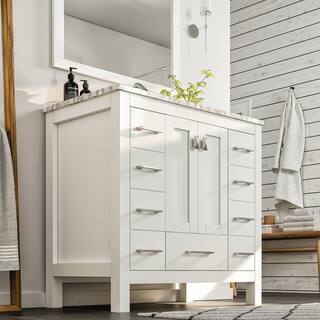 Eviva Hampton 36 in. W x 22 in. D x 34 in. H Bathroom Vanity in White with White Carrara Marble Top with White Sink EVVN411-36WH