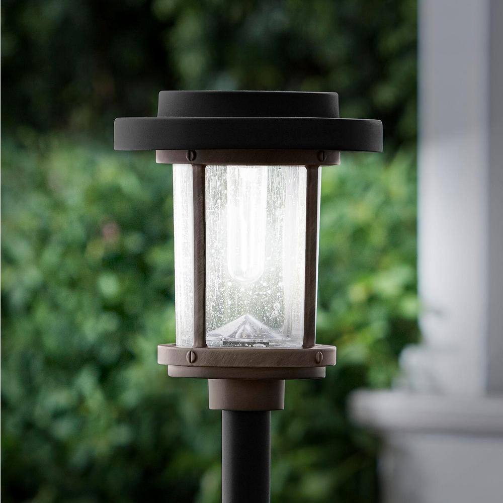 Hampton Bay Charleston 20 Lumens Solar 2-Tone Black and Grey Diecast LED Pathway Light with Seedy Glass Lens and Vintage Bulb P9107-07