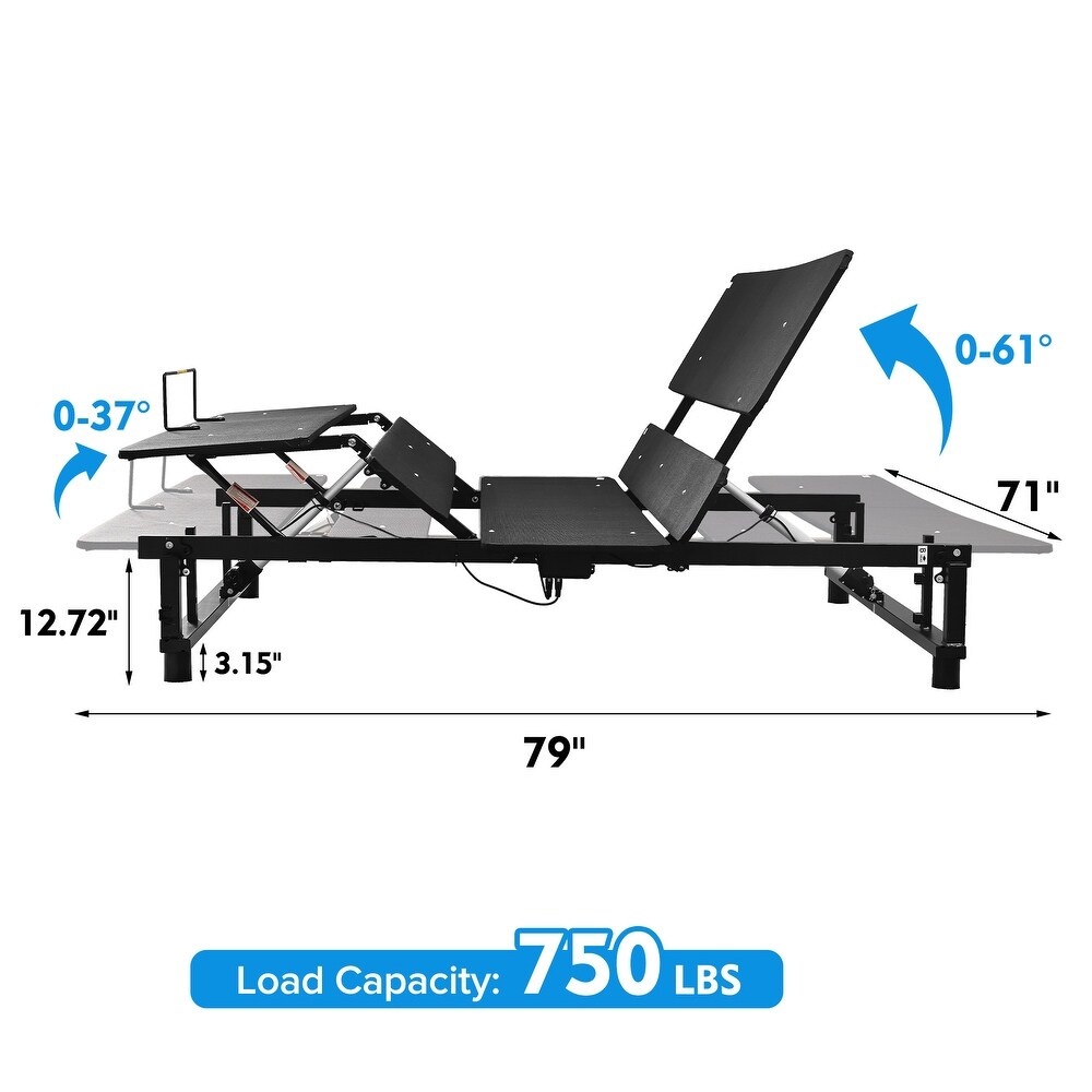 King Size Adjustable Bed Base Frame Head and Foot Incline Quiet Motor  Zero Gravity