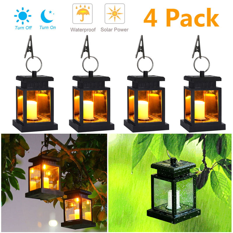 4 Pack Solar Lantern，Outdoor Garden Hanging Lantern-Waterproof LED Flickering Flameless Candles Mission Lantern for Table，Outdoor，Party