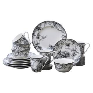 222 Fifth Adelaide 16-Piece Black Porcelain Dinnerware Set 1000BK804A1C25