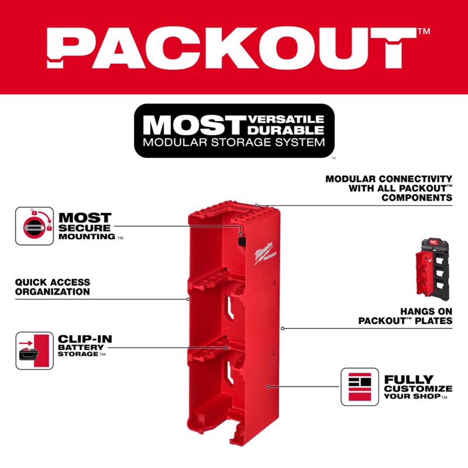 Milwaukee Packout Shop Storage M18 4 in. W X 12.75 in. H Garage Organizer Battery Rack