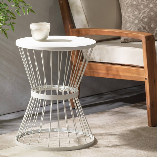 Wrought Iron Patio Side Table White Christopher Knight Home