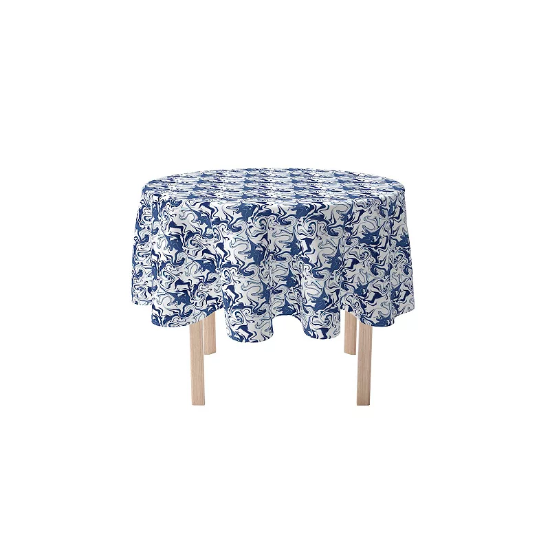 Round Tablecloth， 100% Polyester， 70 Round， Blue Marble