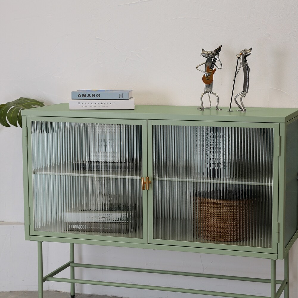 Sideboard Buffet With Fluted Glass Doors Detachable Shelves