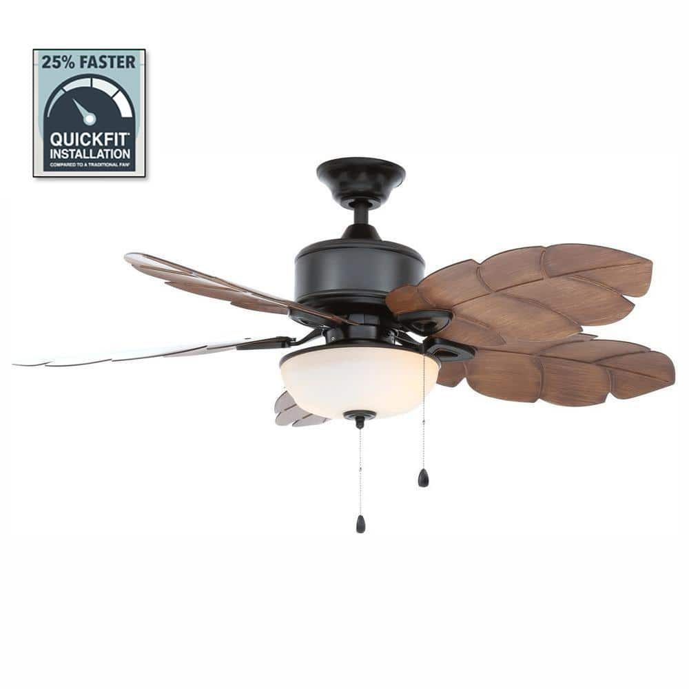 Home Decorators Collection Palm Cove 52 in IndoorOutdoor LED Natural Iron Ceiling Fan with Light Kit Downrod and Reversible Motor