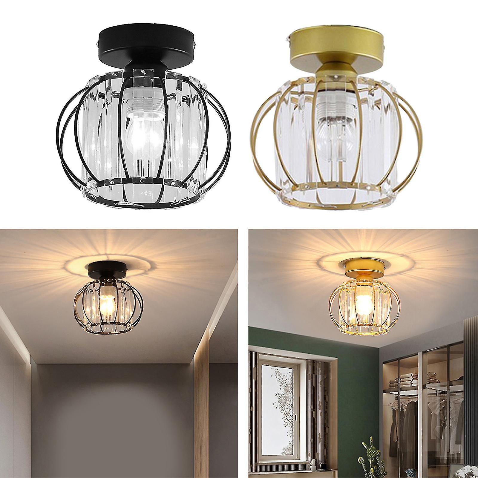 2xmodern Crystal Ceiling Light Lamp Led Semi Flush Mount Pendant Light Black