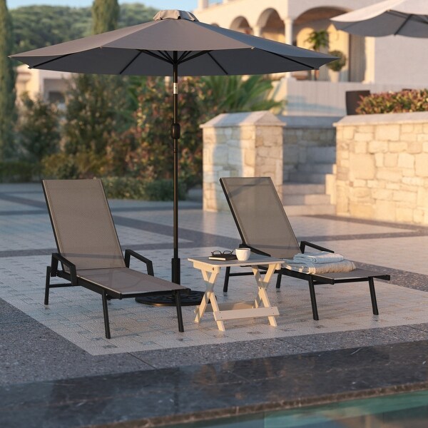 Set of 2 AllWeather Textilene Adjustable Chaise Lounge Chairs with Arms