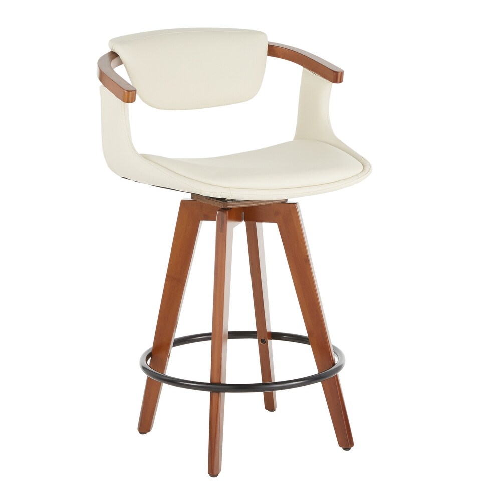 Oracle Mid Century Modern Counter Stool in Faux Leather   Walnut Wood   N/A