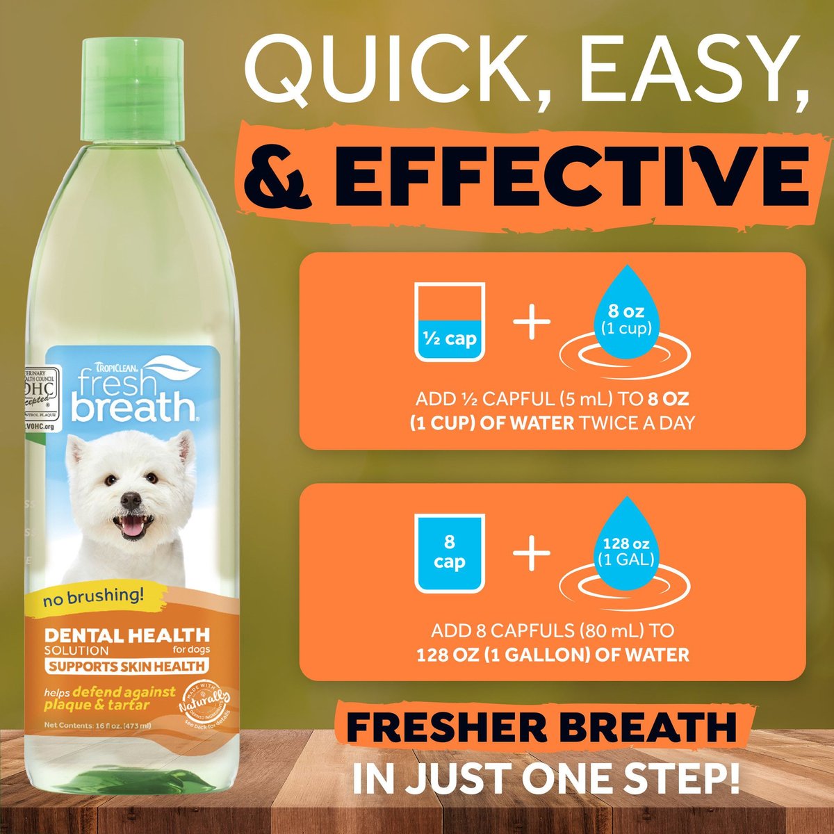 TropiClean Fresh Breath Dental Health Solution + Skin Health Support Dog Dental Water Additive