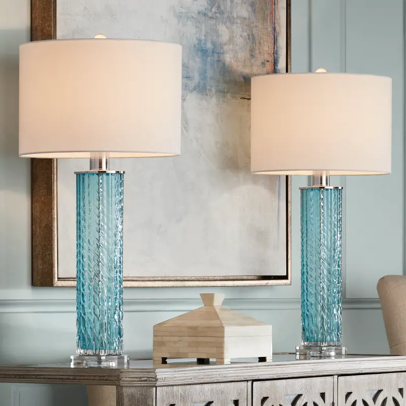 Renzo Sea Blue Table Lamps， Set of 2