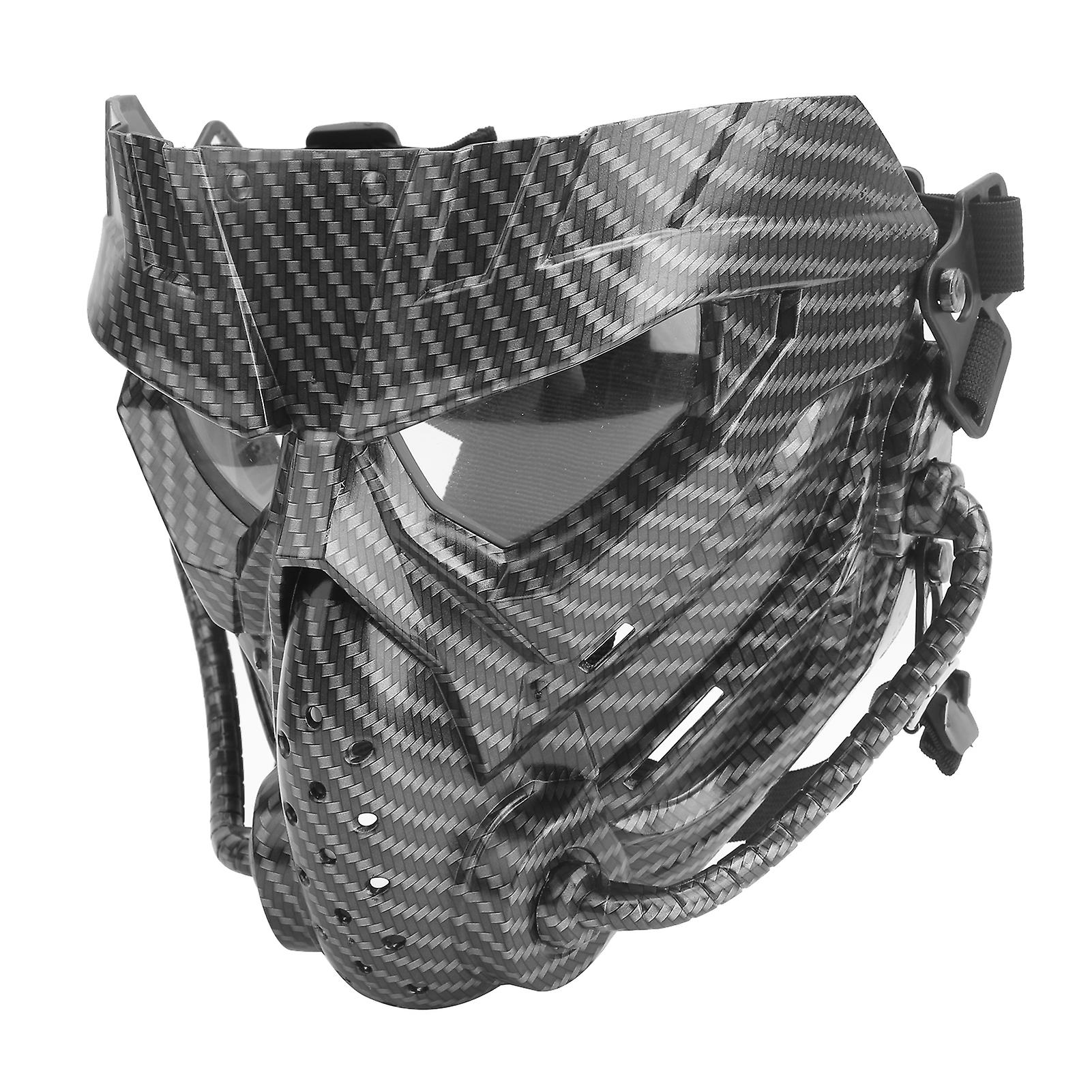 Full Face Guard W/goggles Protection Detachable Carbon Fiber Texture For Cs Game Outdoor Activities