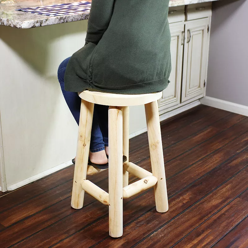 Sunnydaze Rustic Unfinished Fir Wood Indoor Backless Counter-Height Stool