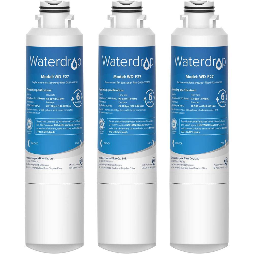 Waterdrop NSF 42 Certified DA29-00020B Refrigerator Water Filter Replacement for  HAF-CINEXP DA29-00020AB Pack of 3 42-WD-F27-3