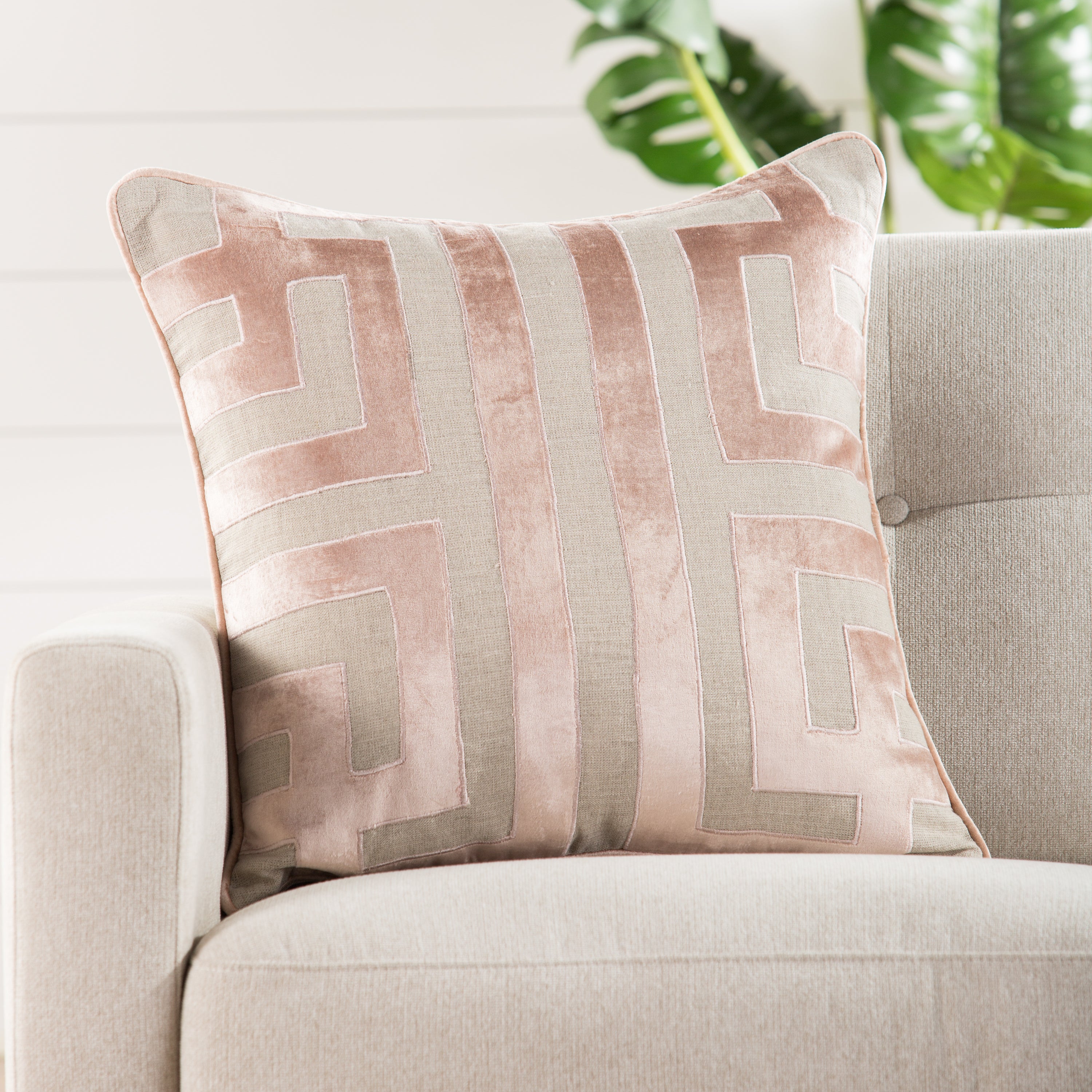 Ordella Beige & Pink Geometric Throw Pillow