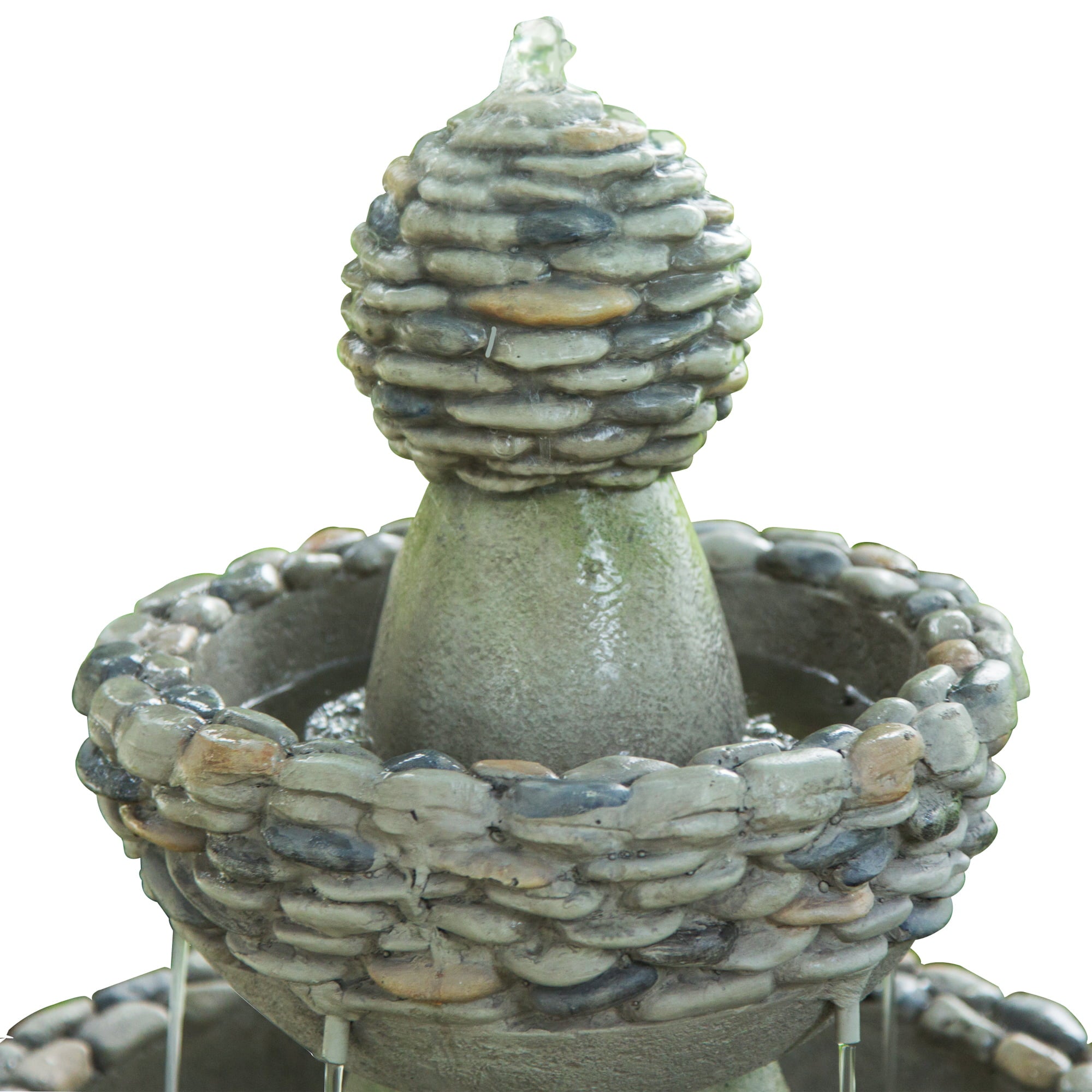 Teamson Home Outdoor Stone-Look 3-Tier Pedestal Floor Fountain， Gray